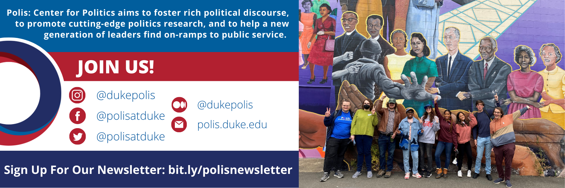 Join us at POLIS - sign up for our newsletter and follow us on social media